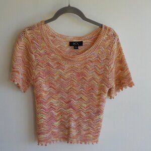 BCX Sweater Top - Small - Short Sleeve - Pink White - Meshy Knit (502)